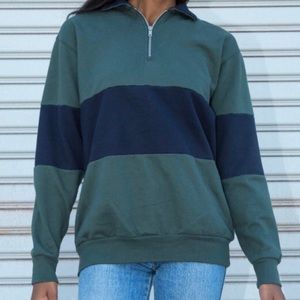 Brandy Melville Green and Navy Quarter Zip